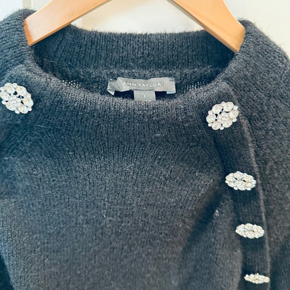 Ann Taylor Rhinestone Embellished Mock Neck Sweater Size S Black - Picture 3 of 3